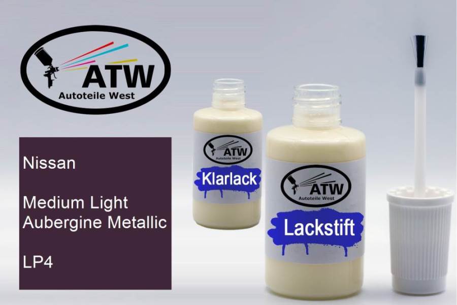 Nissan, Medium Light Aubergine Metallic, LP4: 20ml Lackstift + 20ml Klarlack - Set, von ATW Autoteile West.